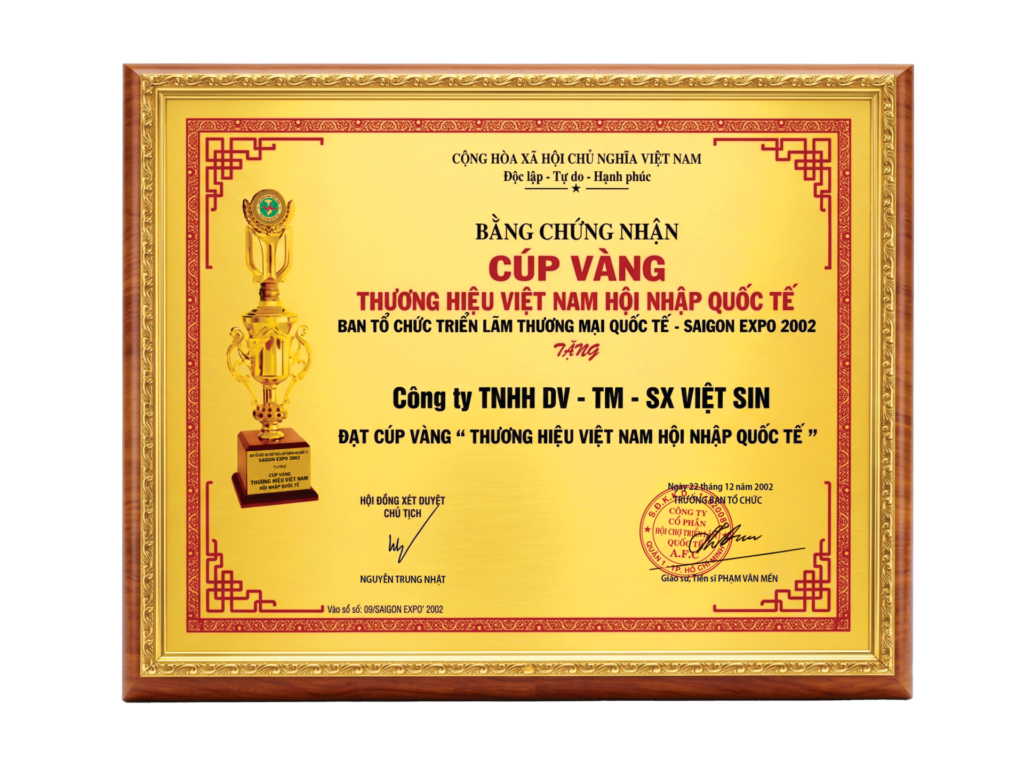 Bằng chứng nhận thương hiệu VN hội nhập quốc tế 2002