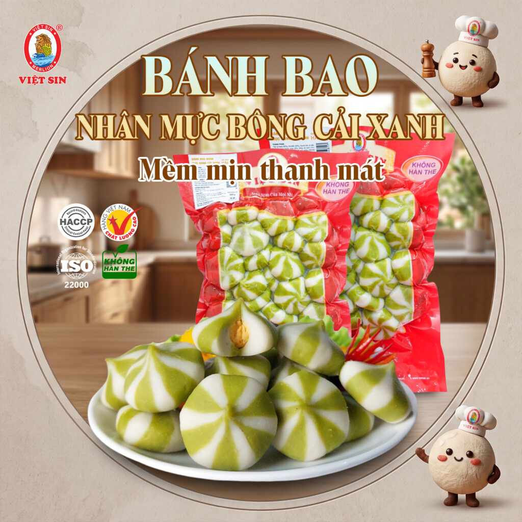 Bánh bao nhân mực bông cải xanh