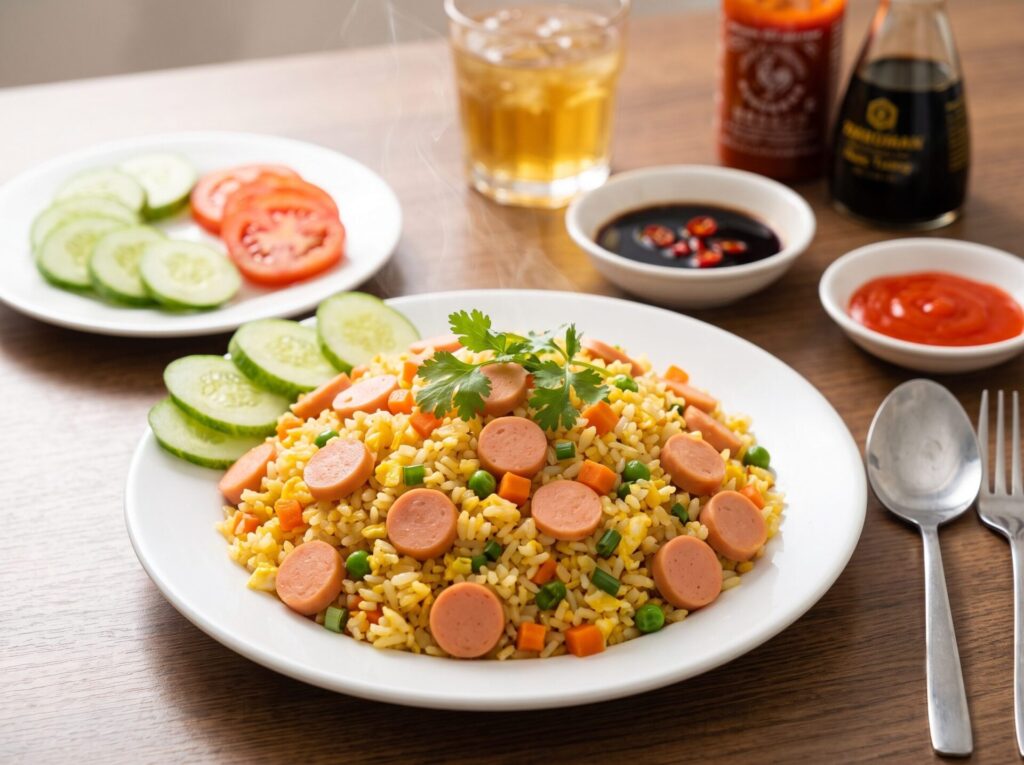cơm chiên xúc xích
